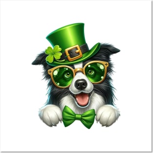 St Patricks Day Peeking Border Collie Dog Posters and Art